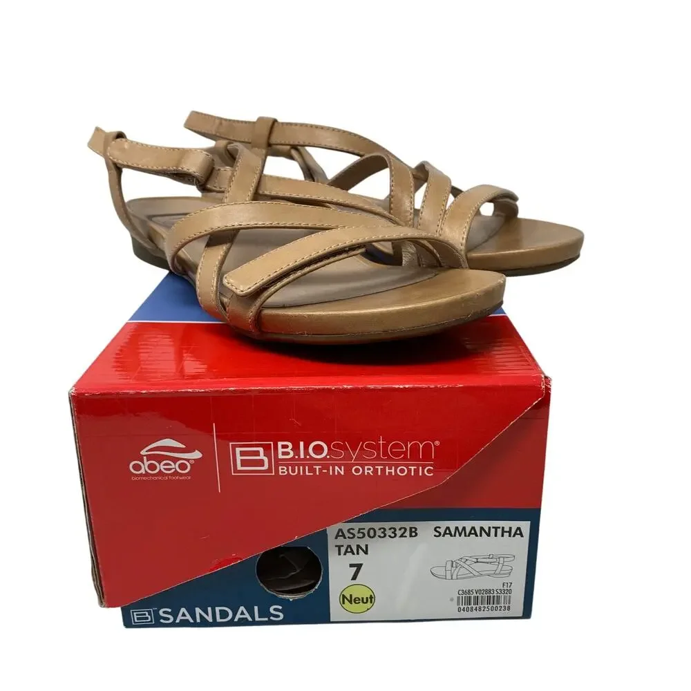 Abeo Samantha Ankle Strap Sandals Womens Size 7 Neutral Tan Leather